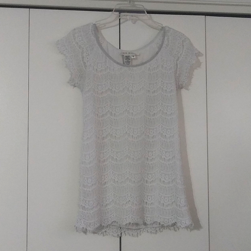 Womens white short sleeve blouse with lace